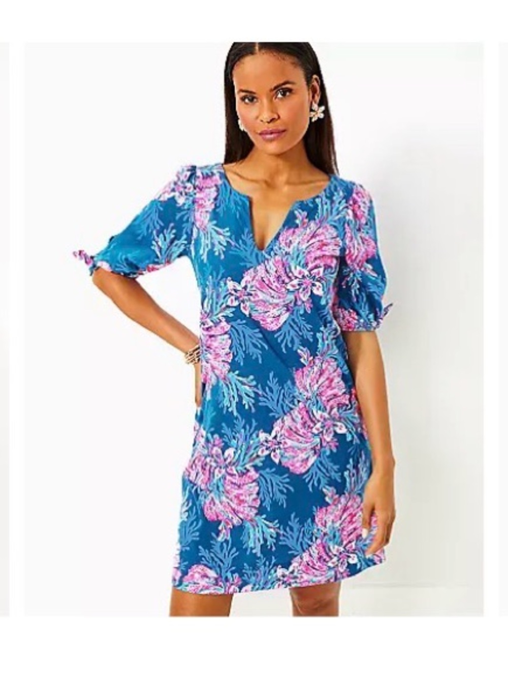 Lilly Pulitzer Teal Blue Dress with Pink Floral Print
